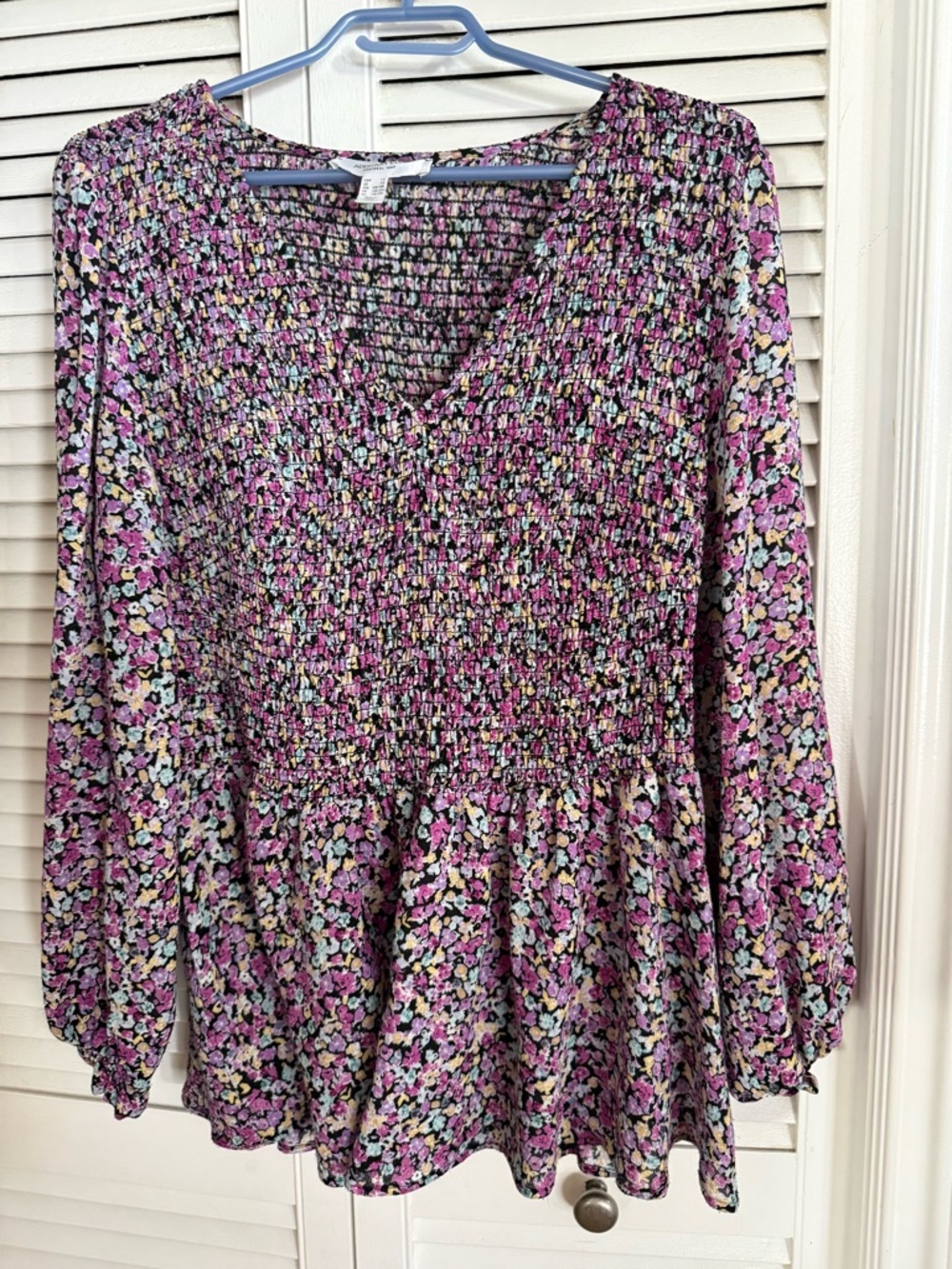 Addition Elle Purple Multi Floral Smocked Peplum Tunic